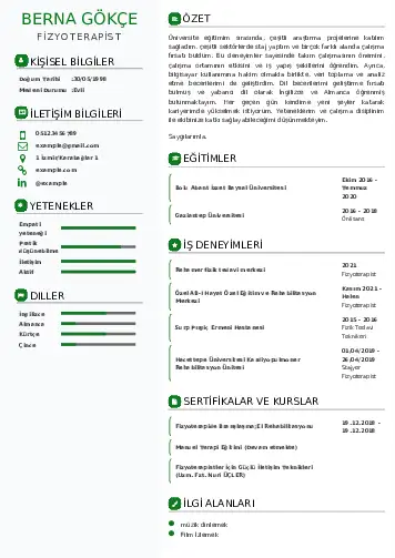 Fizyoterapist Cv Örnekleri cv indir